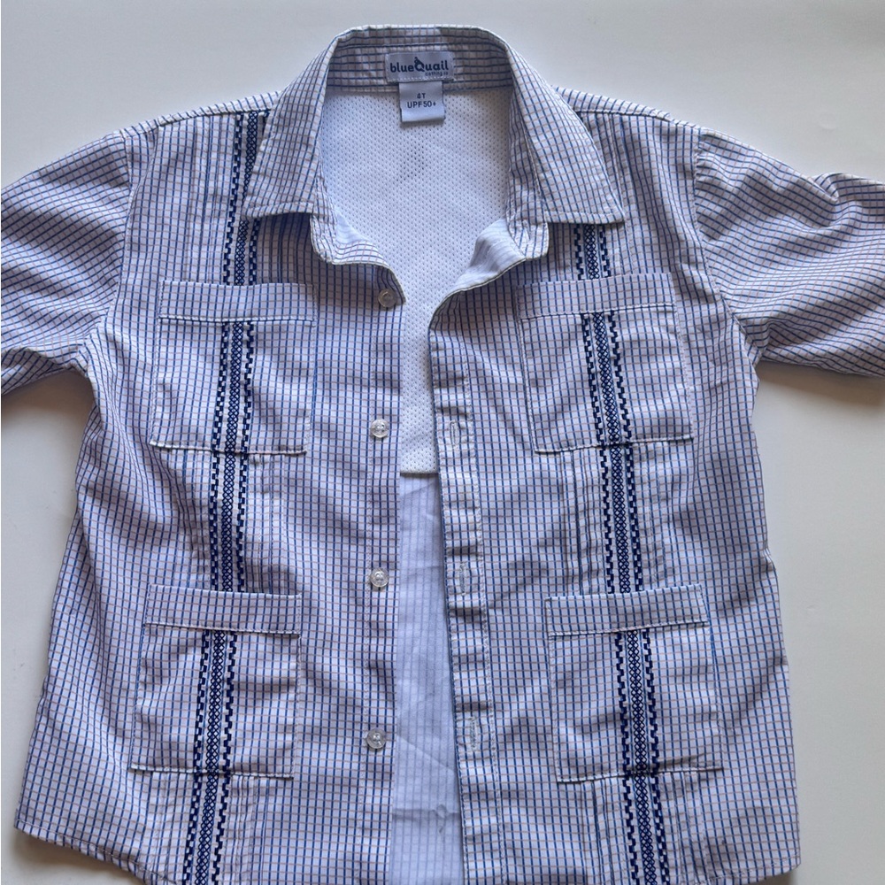 BlueQuail Boys Guayabera-blue Orange plaid Button-Down Shirt